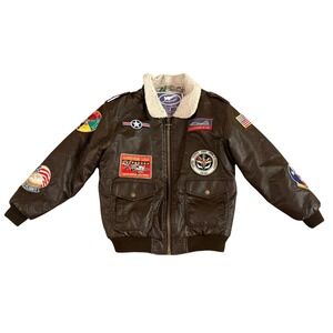 Up and Away Junior Bomber Jacket USAir Force A2 Style Kids Size M Brown Patches